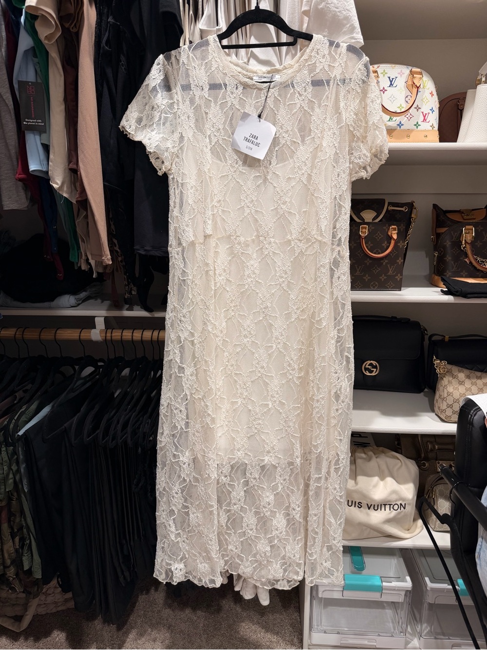Zara Cream Floral Lace Midi Dress